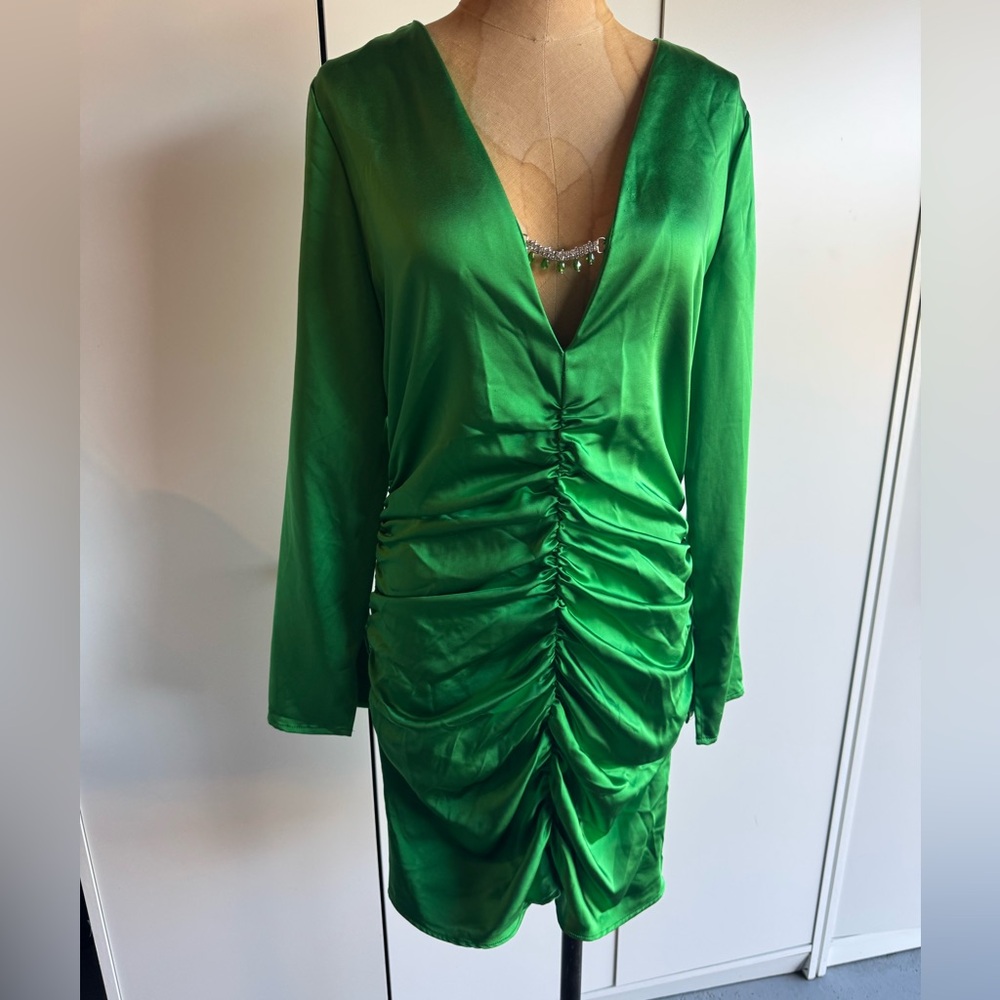Zara Elegant Green Ruched Dress size large